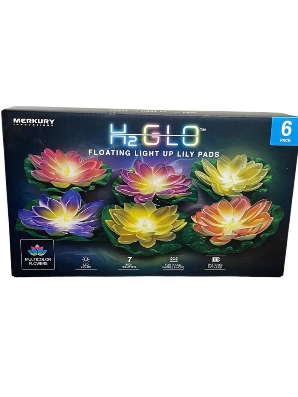 H2GLO Multicolor Floating Light-Up Lily Pads - 6 Pack